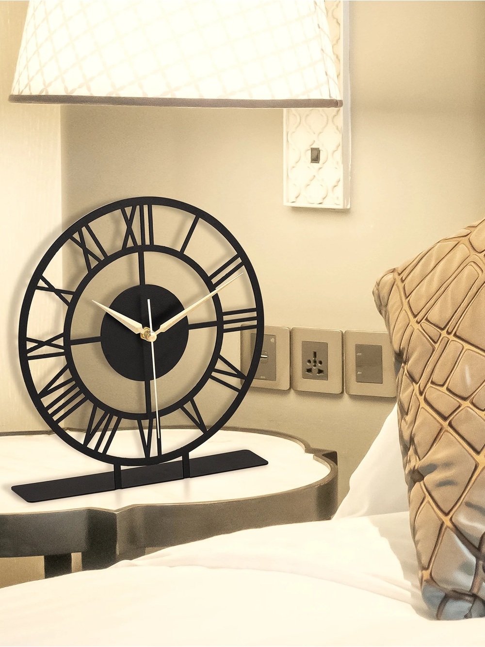 Olimpos Design Black Open-Face Roman Numeral Table Clock